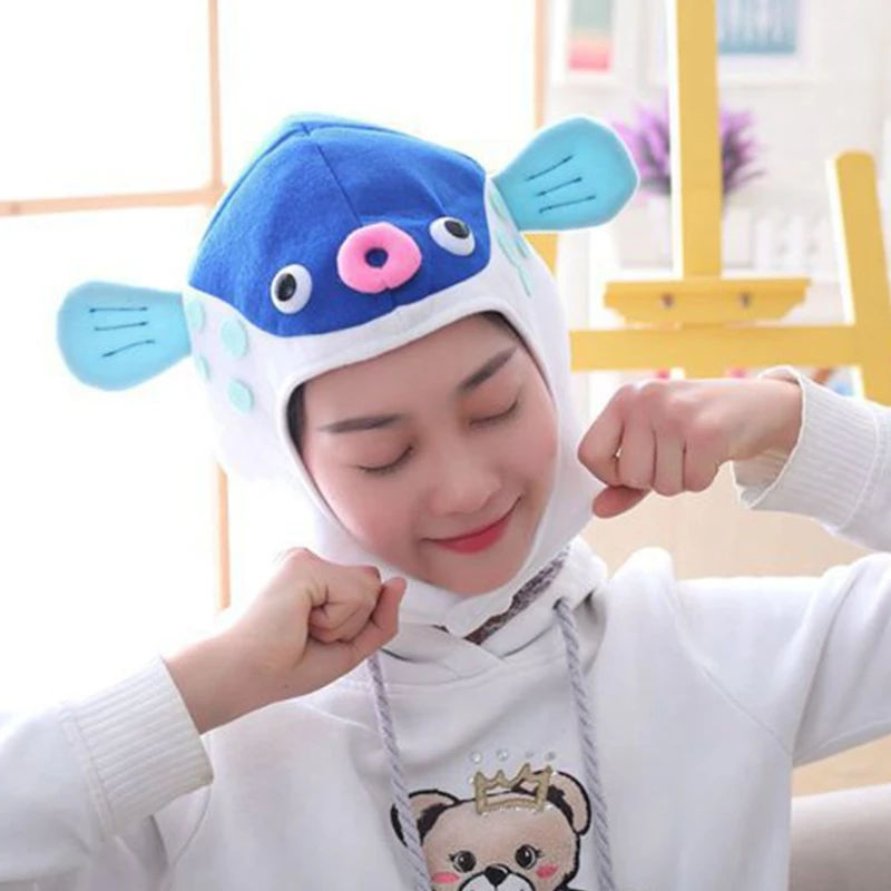

Halloween Funny Cartoon Puffer Fish Plush Hat Stuffed Toy Headgear Cosplay Props
