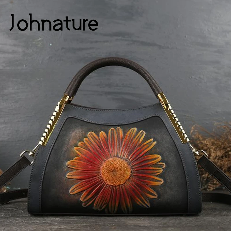 Женская сумка в стиле ретро Johnature повседневная тоут из натуральной воловьей кожи