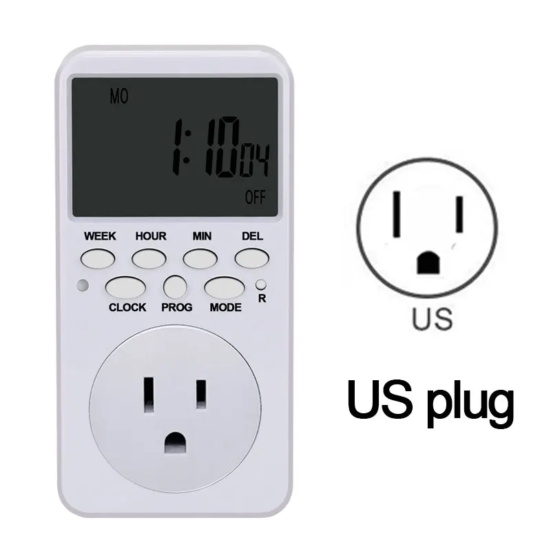 US plug Электронный цифровой таймер с европейской вилкой, реле времени, 230 В, кухонный таймер, 12/24 часов, программируемый таймер, розетка, переключатель, контроллер - Цвет: US plug