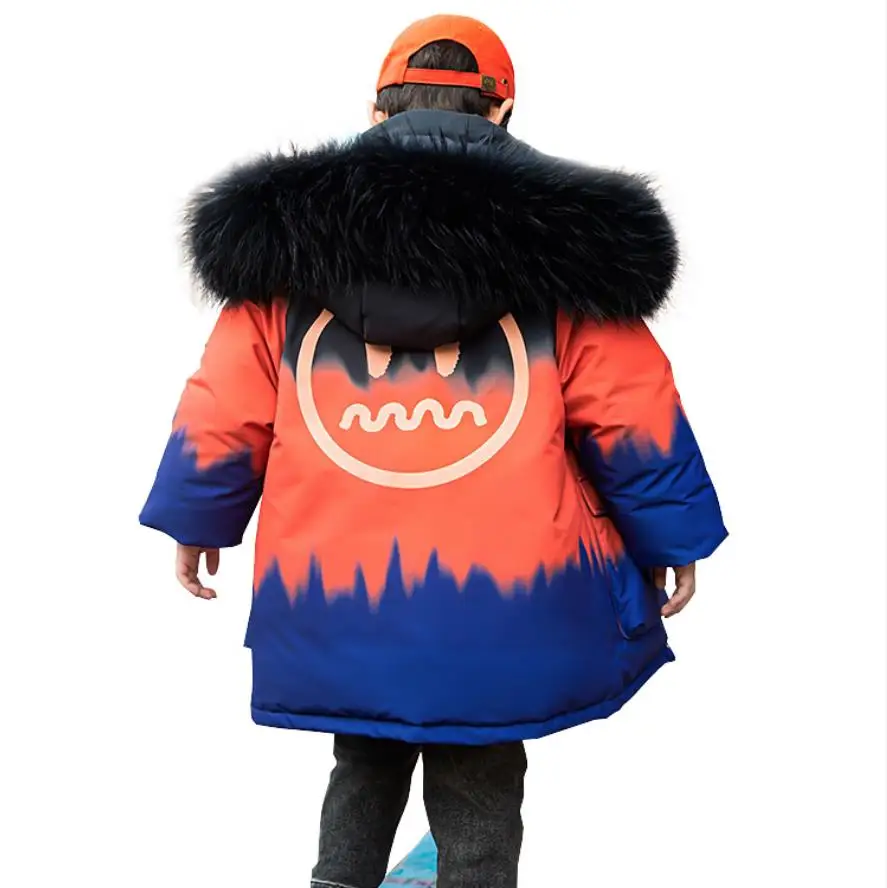

Children winter new 90 white duck down jacket baby boy real fur collar down coats kids outerwear tops Gradient colour parka 1914
