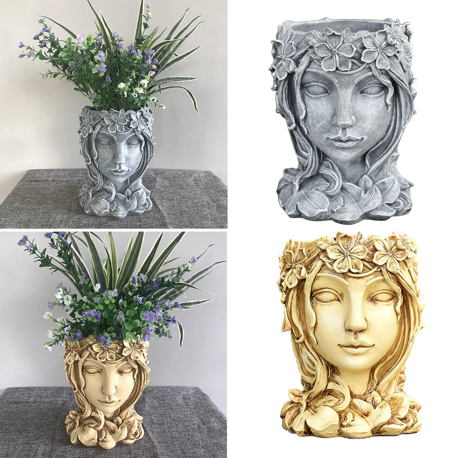

Face Art Sculpture Flower Pot Resin Flowerpot Female Face Planter with Hole Home Flowerpot Ornament Home Decor