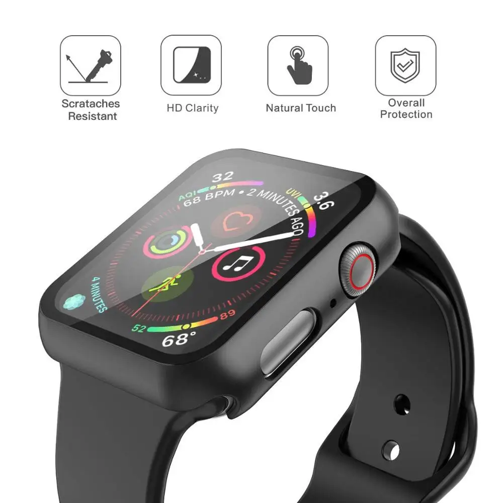 Закаленное стекло + чехол для Apple Watch 5 4 полоса 44 мм 40 iWatch 3 2 42 38 защита экрана бампер