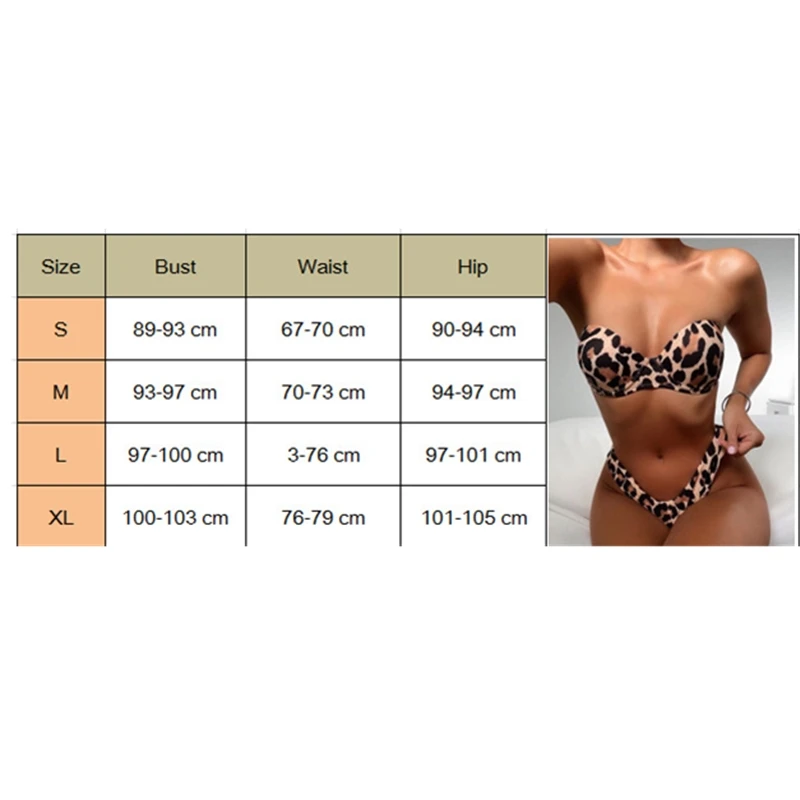 Комплект бикини женский летний без бретелек с леопардовым принтом высокой