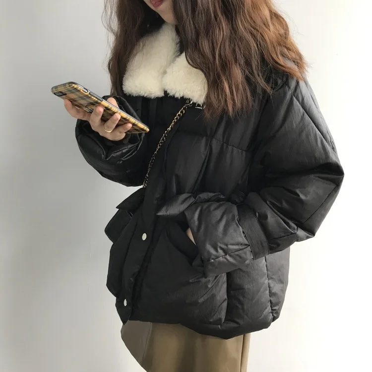 Winter New Thickened Solid Color Short ins Loose Bread Suit cotton-padded jacket Female