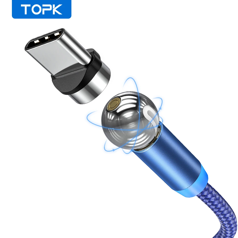 Магнитный зарядный кабель TOPK AM28 USB Type C поворот на 360 градусов|Кабели для мобильных