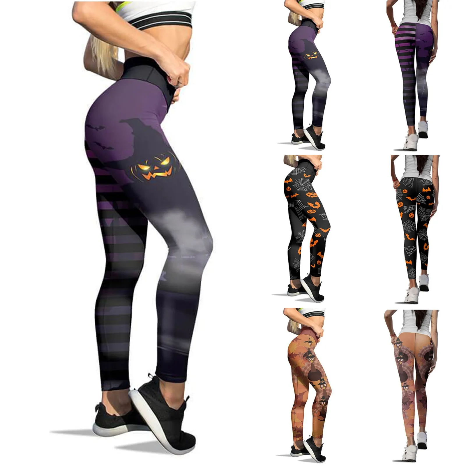 

Спортивные штаны hallowstripe с принтом, Леггинсы для йоги, эластичные женские брюки с высоким черепом и тыквой