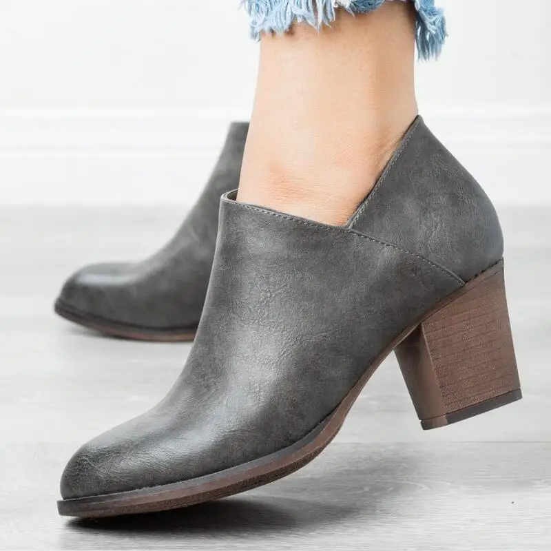 Женские ботильоны осенние туфли лодочки на Высоком толстом каблуке с круглым