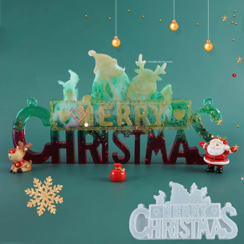 

Christmas Crystal Epoxy Resin Mold Christmas Tree Letter Silicone Mold Decoration Christmas Silicone Mold for Resin