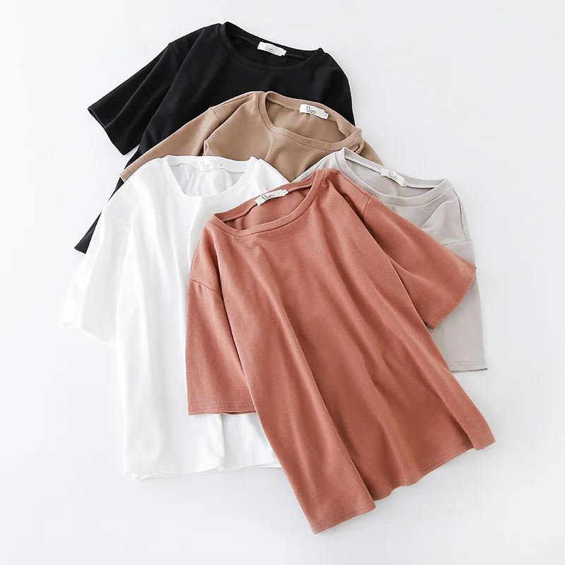 

2020 Summer Women T-Shirts Short sleeve Solid Simple Fashion Tees and Tops DZA116