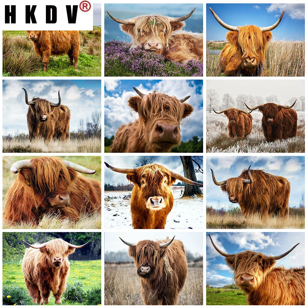 

HKDV камни в форме ромба дрель 5D DIY алмазная живопись Животные Алмазная вышивка корова крестом мозаика стразы ремесла подарок