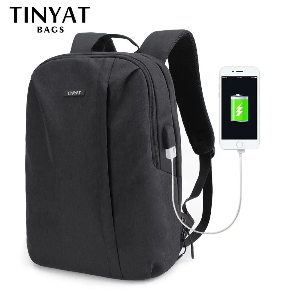 Рюкзак мужской Мужской рюкзак для ноутбука с USB-портом TINYAT, рюкзак для ноутбука с диагональю 15,6 дюймов, открывается на 90 градусов, деловой рюкзак через плечо, сумка для путешествий
