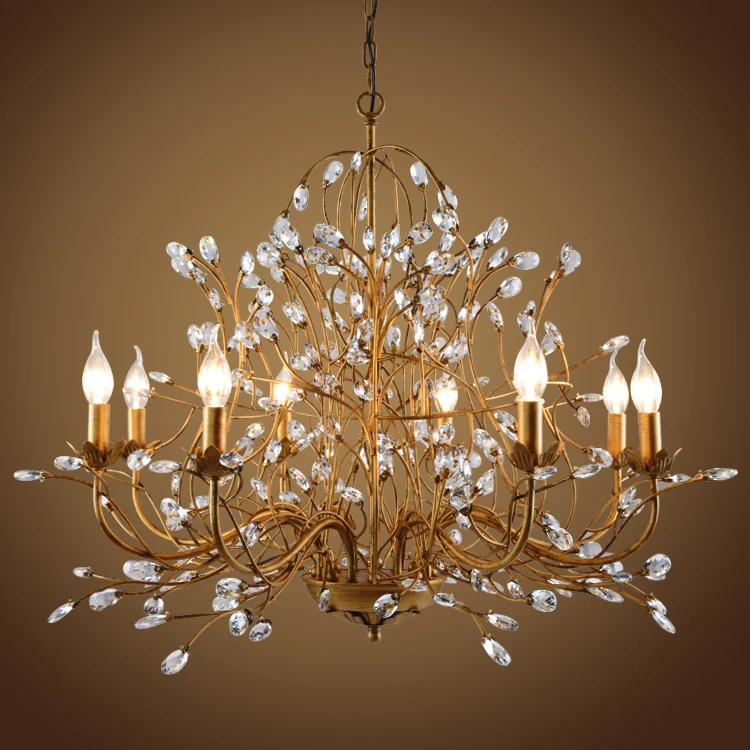 

Американская хрустальная люстра в стиле ретро для гостиной, роскошная Светодиодная лампа в виде ветки, цветка, ветки, спальни, кабинета, рес...