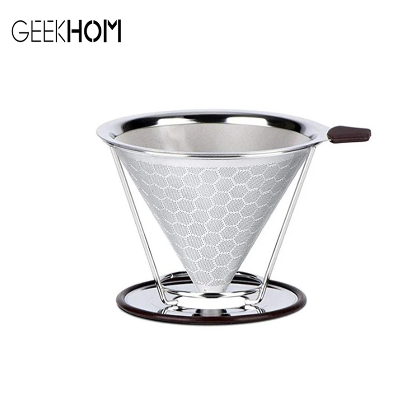 Фильтр для кофе GEEKHOM из нержавеющей стали с держателем многоразовый фильтр