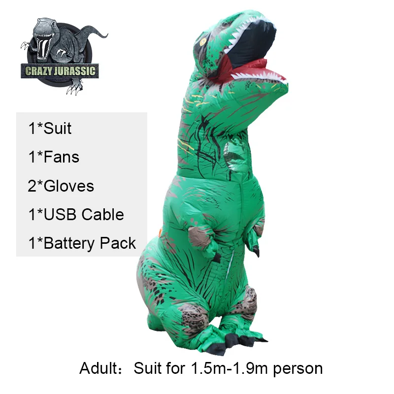 Adult Green Надувной костюм динозавра для взрослых, T-REX, карнавальный костюм динозавра, костюм на Хэллоуин для мужчин и женщин, вечерние костюмы - Цвет: Adult Green