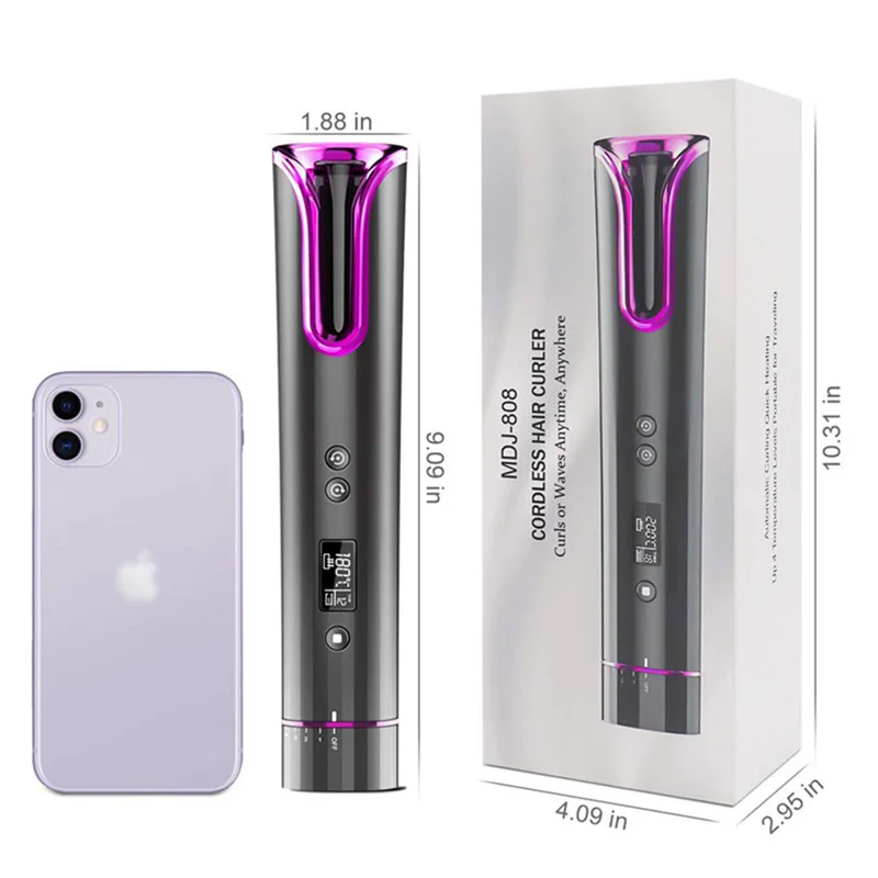 

Portable Wireless Automatic Curling Iron USB Rotating Hair Curler Rechargeable LED Temperature Adjustable Tool Wave Styler