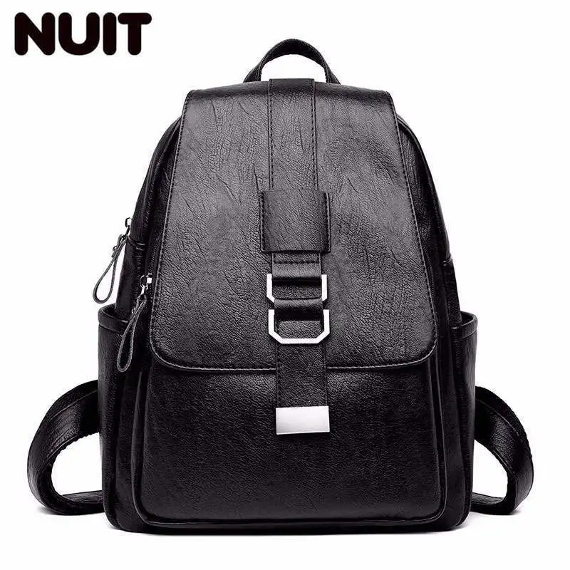 Женские кожаные рюкзаки, высокое качество, Sac A Dos, школьные сумки для девочек, для путешествий, Дамский рюкзак, твердые, большой емкости, рюкзаки для женщин - Цвет: black