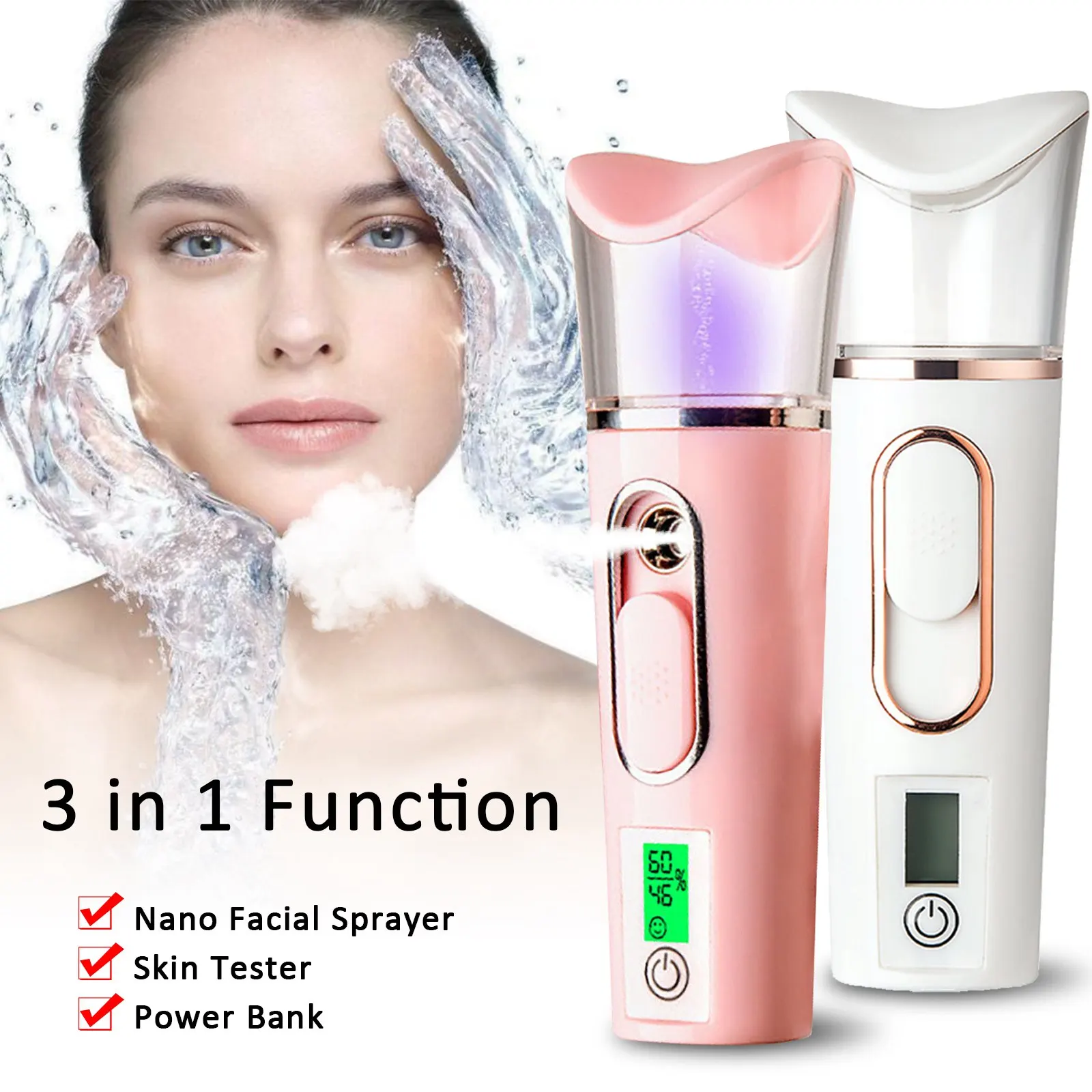 

3 IN 1 30ML Portable Mini Facial Steamer Skin Test Nano Mister Spray Face Mist Sprayer Deep Hydrating Skin Care USB Charging