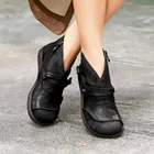 Женские ботинки 2021, Осенняя обувь на плоской подошве, женские удобные ботильоны с боковой молнией, женские ботинки со шнуровкой, короткие ботинки в стиле ретро, Botas Mujer