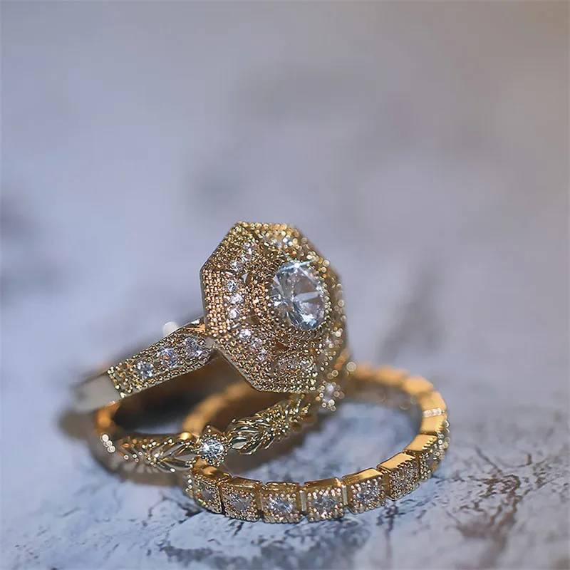 FFLACELL Vintage 3-in-1 ring sets Bague AAAAA cz statement Party Wedding Band Rings for women Birdal Fashion Jewelry | Украшения и