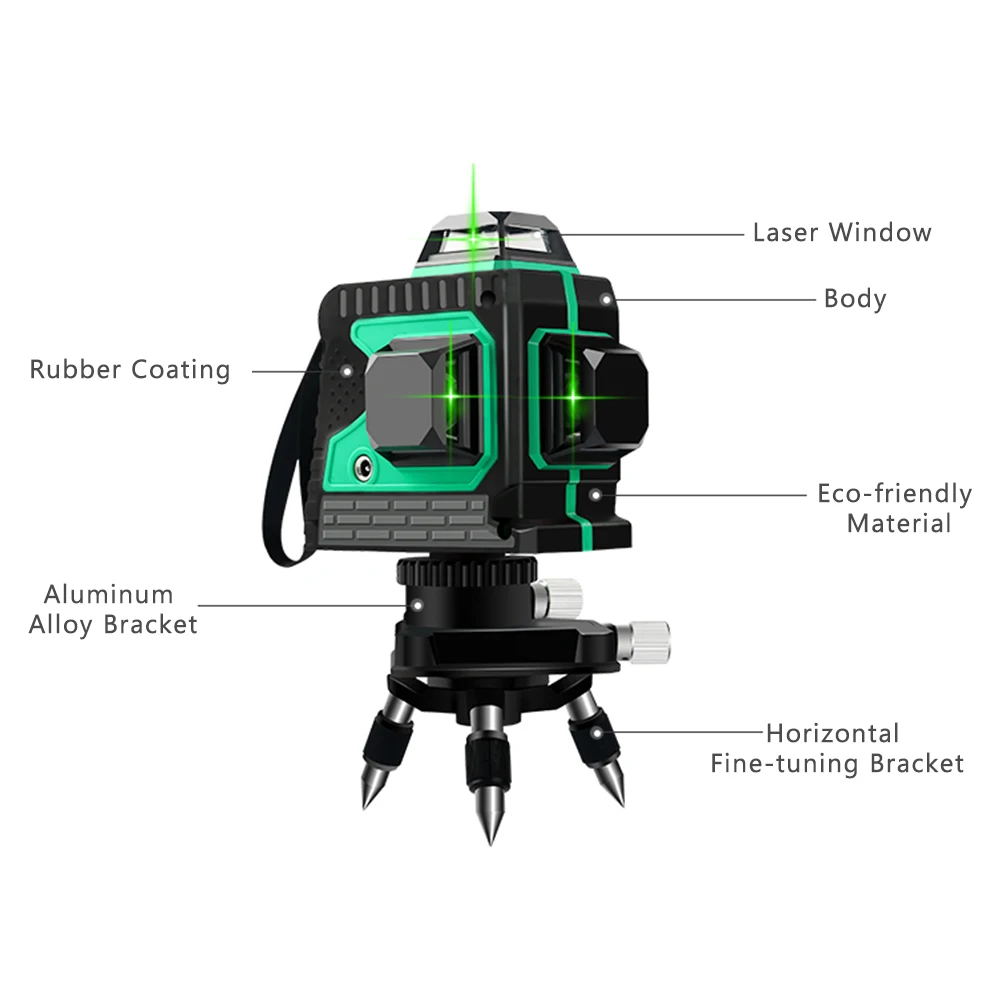 12 линий 3D зеленые Лазерные уровни самонивелирующийся 360 Вращающаяся
