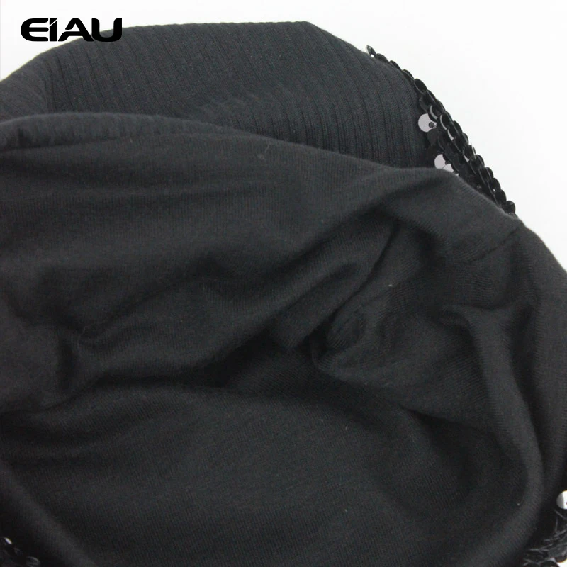 Женские вязаные шапочки с блестками модные женские блестящие теплые шапки