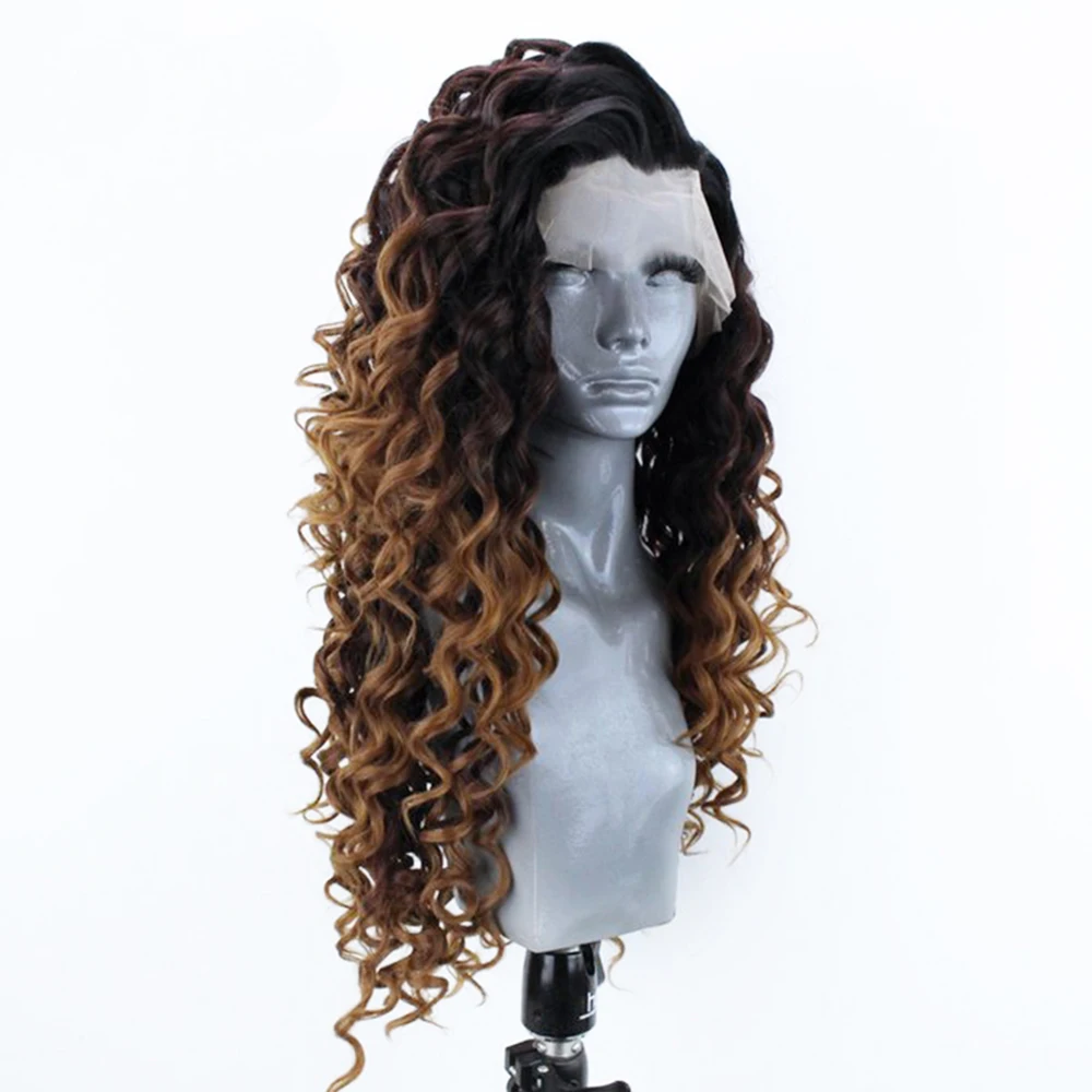 Websterwigs парики омбре с коричневыми темными корнями длинные кудрявые