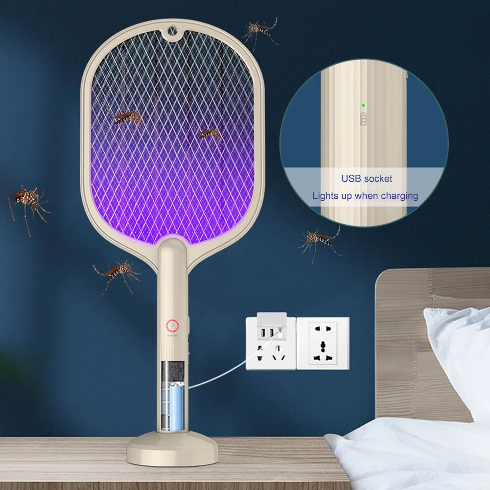 

2 in 1 Electric Insect Racket Swatter USB Rechargeable Led Light Hand-Held Mosquito Killer Fly Bug Zapper Trap for Home
