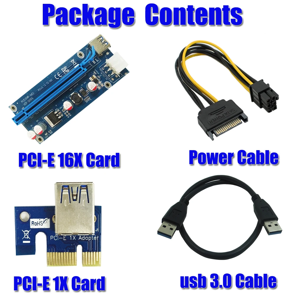 

PCI-E 16X to 1X Adapter USB3.0 Riser Cable Flexible Extension Cable with SATA 15pin Male to 6pin Power Connector for Mining