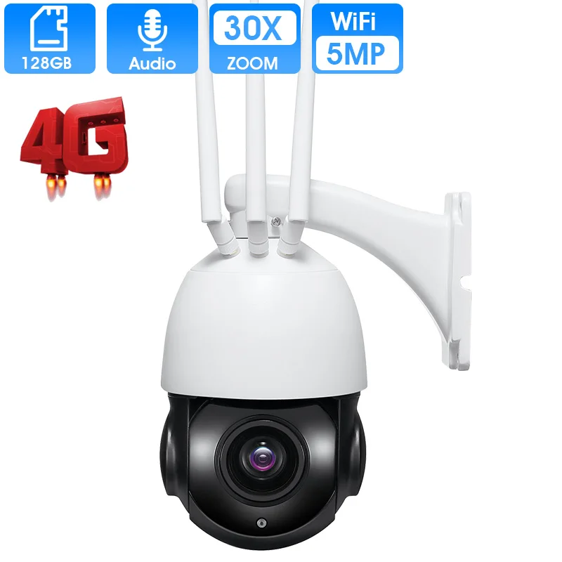 

5MP 4G sim-карта 20X оптический зум HD 1080P Беспроводная купольная камера PTZ аудио 128GB карта круиз Тур металлическая CCTV камера безопасности