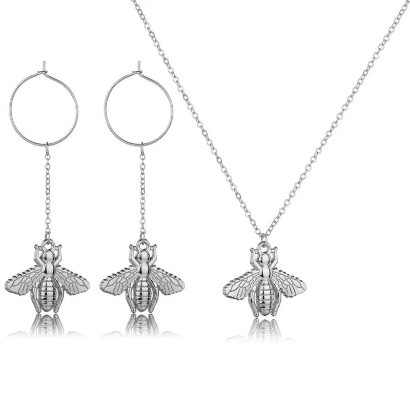 Hot Sale Gold Bee Necklace Earring Animal Jewelry Sets Cartoon Cute Jewellery Set For Girls Christmas Party Dree | Украшения и