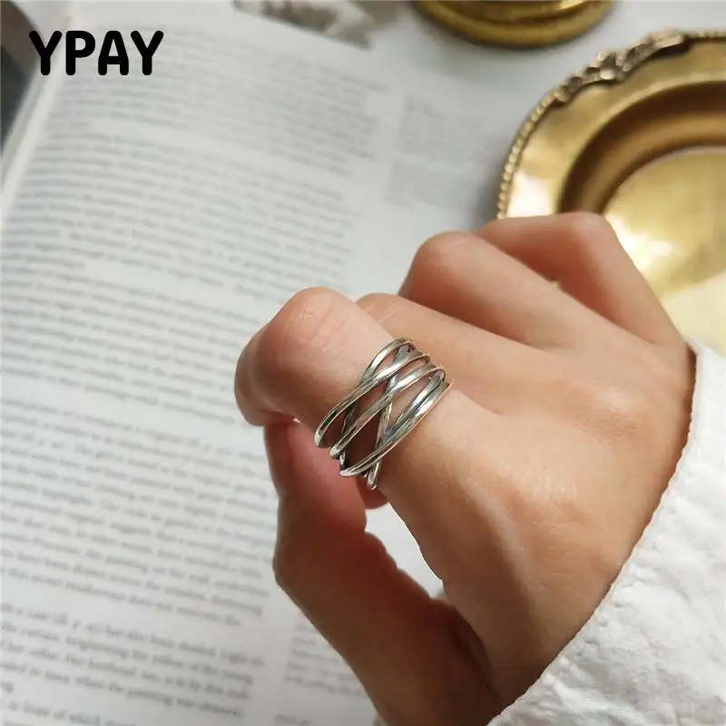 Женское регулируемое кольцо YPAY многослойное из стерлингового серебра 925 пробы с