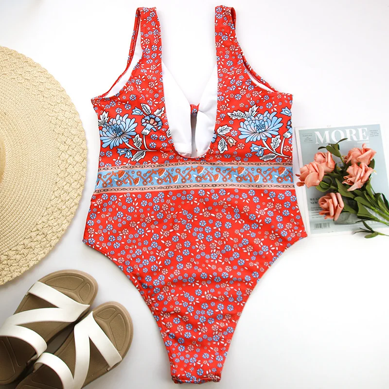 

2020 Sexy One Piece Swimsuit Women Deep V Bandage Backless Monokini Push Up Swimwear Women Bathing Suits Swimming Suit For Women