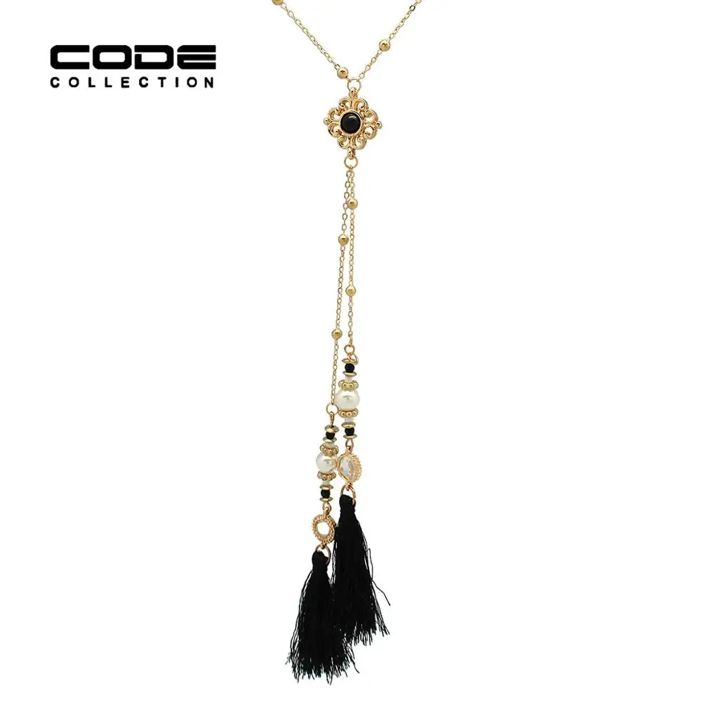 Женский длинный кулон с бусинами ожерелье из искусственного жемчуга черной