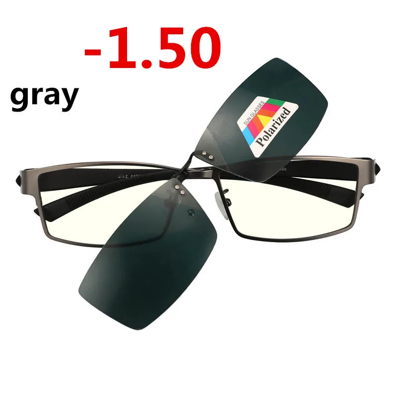 gray-1.50 Клипса солнцезащитные очки из нержавеющей близорукости очки для компьютера мужские очки с прозрачными защитными стеклами очки анти синий луч Оправа очков-1,0 очки-1-2-3 - Цвет оправы: gray-1.50