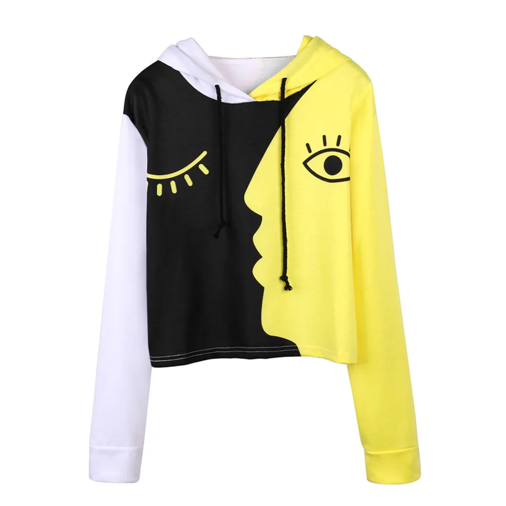 Женская толстовка с капюшоном длинным рукавом толстовки укороченная Лоскутная