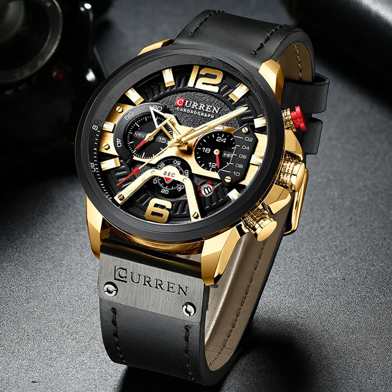 CURREN Casual Sport Watches for Men Top Brand Luxury Military Leather Wrist Watch Man Clock Fashion Chronograph Wristwatch 5