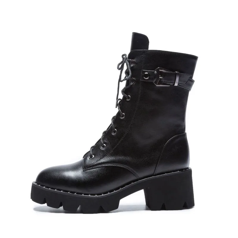 ZALAVOR/женские ботинки до середины икры обувь в готическом стиле из натуральной