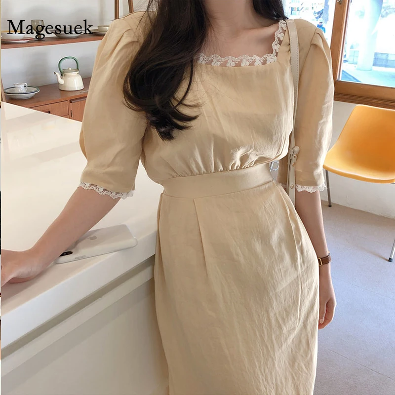 

Квадратный вырез, кружевное платье для девочек, платье для женщин; Большие размеры шикарный французский летнее платье повседневное детское...