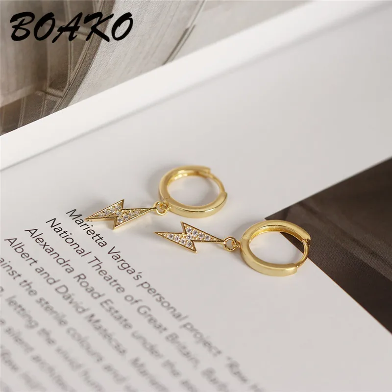 Gold BOAKO модные простые серьги-гвоздики подвеска с молнией 925 серебряные серьги для женщин ювелирные изделия Крошечные Хрустальные Серьги - Окраска металла: Gold