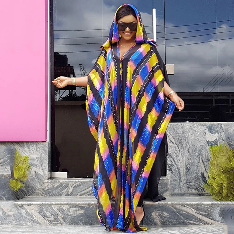 Африканская одежда Laides Дашики размера плюс платье с воланом внизу покроя под