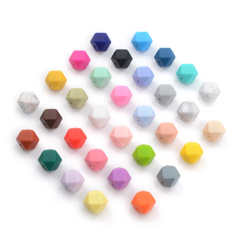 LOFCA-Mini cuentas de silicona hexagonales de 14mm, cuentas de cadena de chupete para beb&eacute; de grado alimenticio, collar de dentici&oacute;n para beb&eacute;, juguetes para masticar, 100 piezas-3