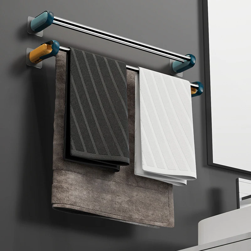 Double Towel Holder Bar Bathroom Tower Rack Stand Wall Hanging Mounted Stainless Steel Self No Drilling Adjustable Adhesive |