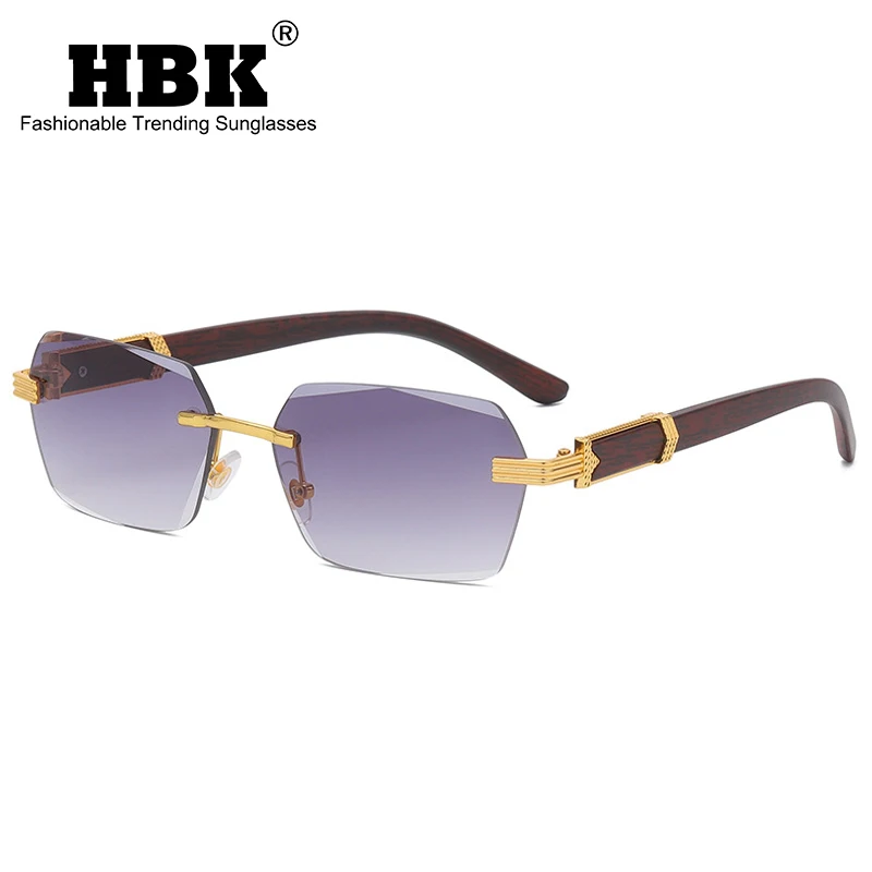 

Мужские и женские очки без оправы HBK, маленькие прямоугольные солнцезащитные очки без оправы, винтажные квадратные очки без оправы, многоуг...