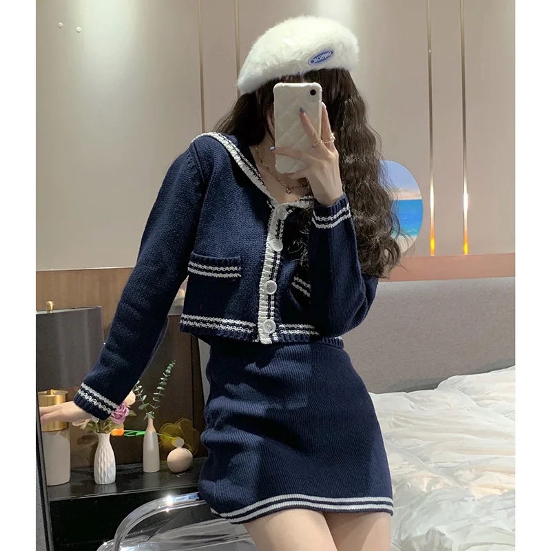 Женский костюм с юбкой универсальный свободный свитер контрастных цветов