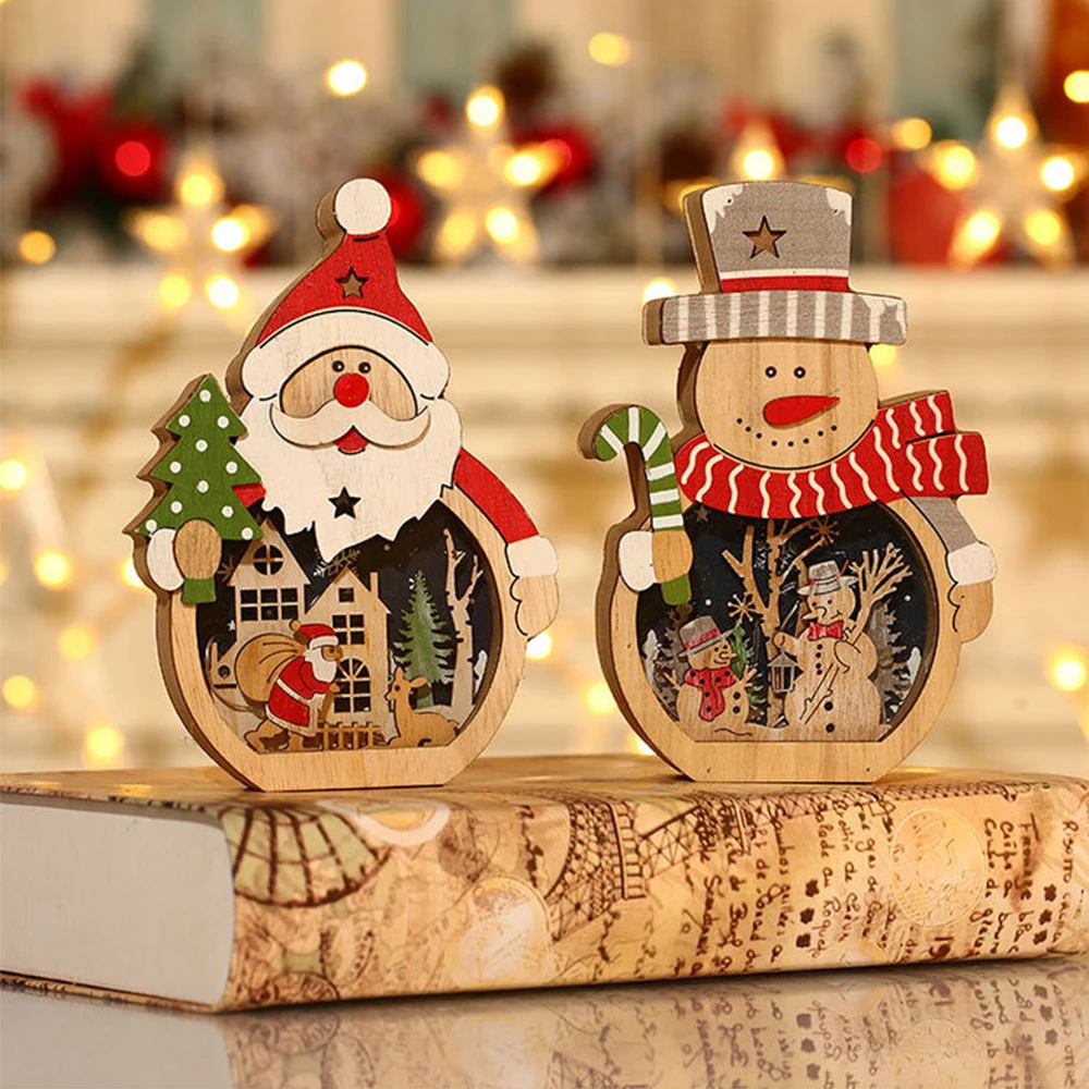 

Wooden Ornaments LED Light Shop Window Luminescence Decorations Christmas Gift LED Luminous Ornaments Christmas Decoration