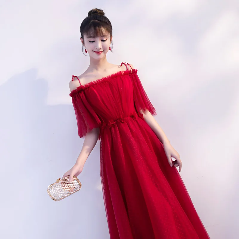 Одежда для тостов невесты 2019 Новый Стиль Красное длинное платье с открытыми