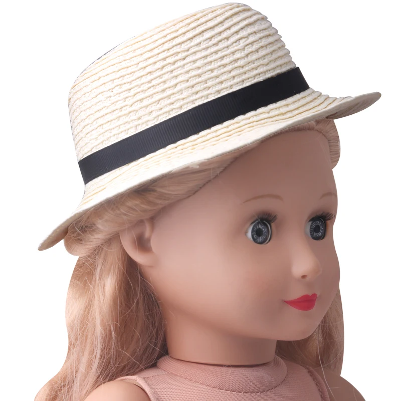 

18 Inch American Doll Girls Hat Rice White Hand-woven Straw Hat Newborn Baby Toys Accessories Fit 43 Cm Boy Dolls Gift c499