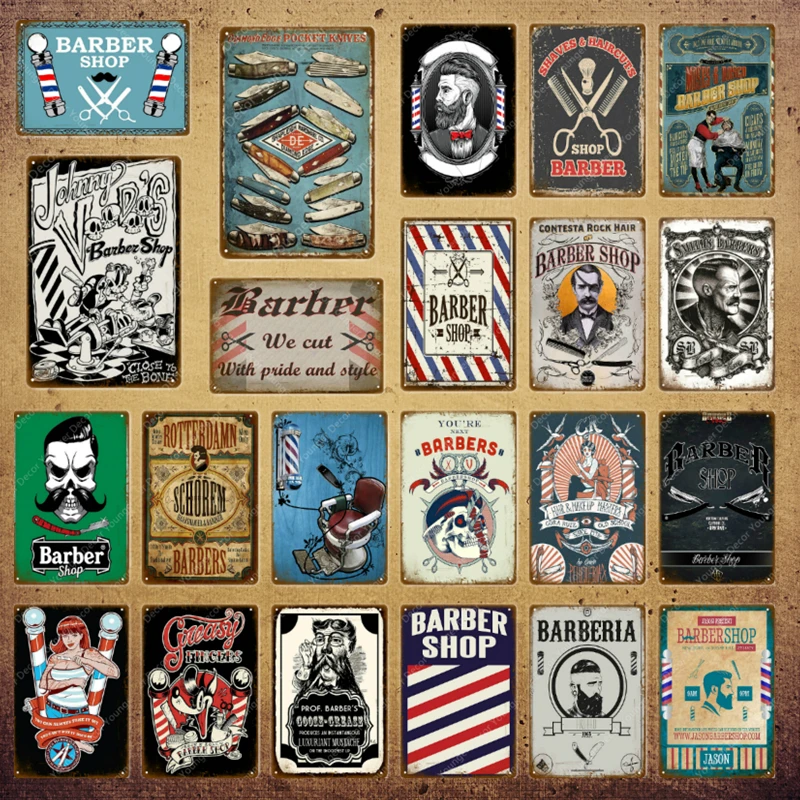 Barber Shop Metal Signs Haircuts And Shaves Advertising Decorative Board Home Wall Decor Hairdresser Gift Vintage Poster YI-165
