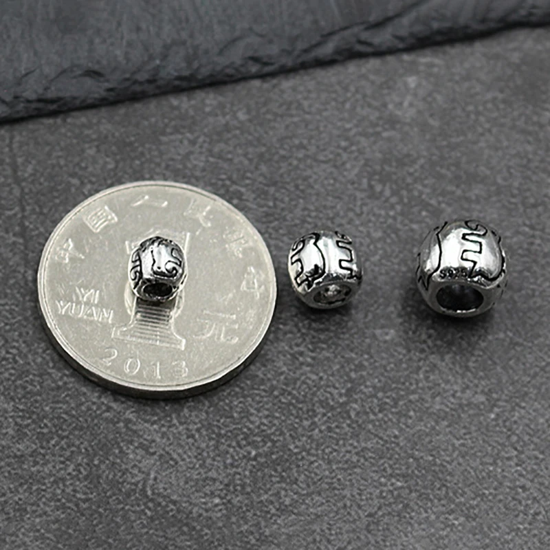 2pcs 925 Silver Color Jewelry Beads Elephant Pattern Ancient Silver Spacer Beads Pure Silver Jewelry Accessories Bracelet Beads