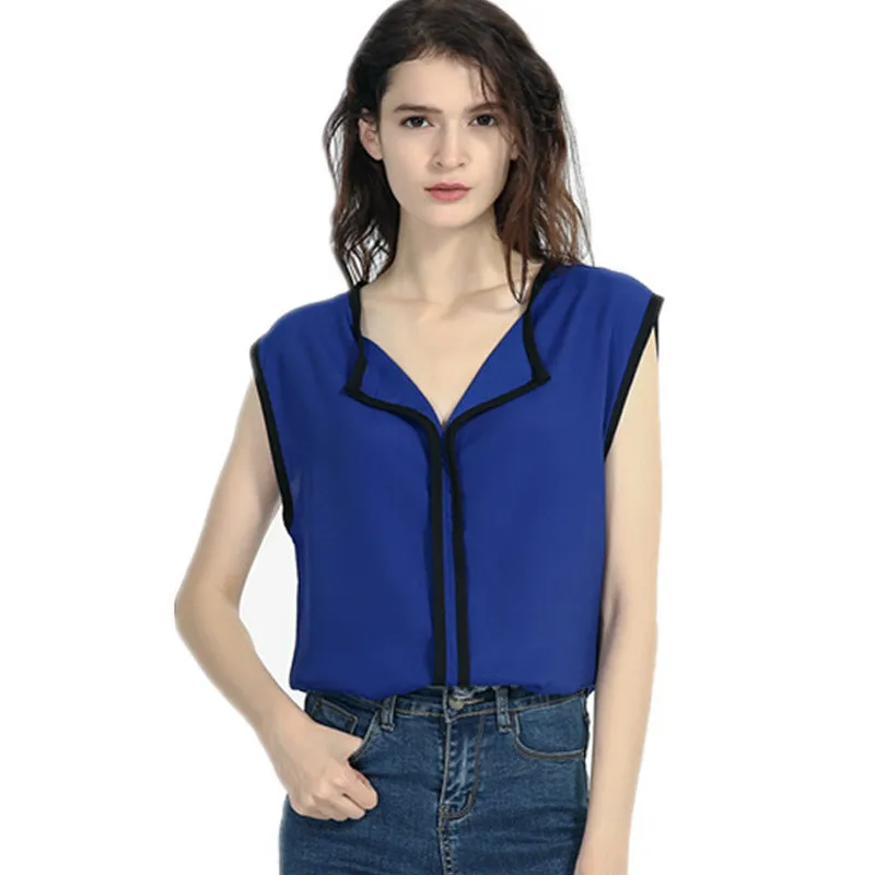 Женская шифоновая блузка без рукавов с v образным вырезом и открытыми плечами